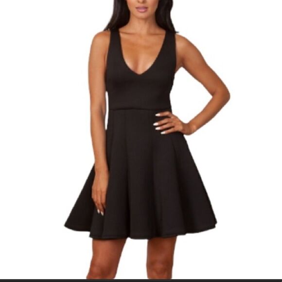 Minkpink Black Textured V-Neck Skater Style Cocktail Dress - Picture 10 of 11